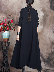 Women Artsy Solid Stand Collar Maxi Dress