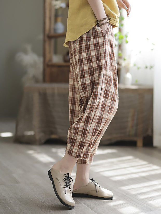 Plaid Women Casual Summer Loose Harem Pants