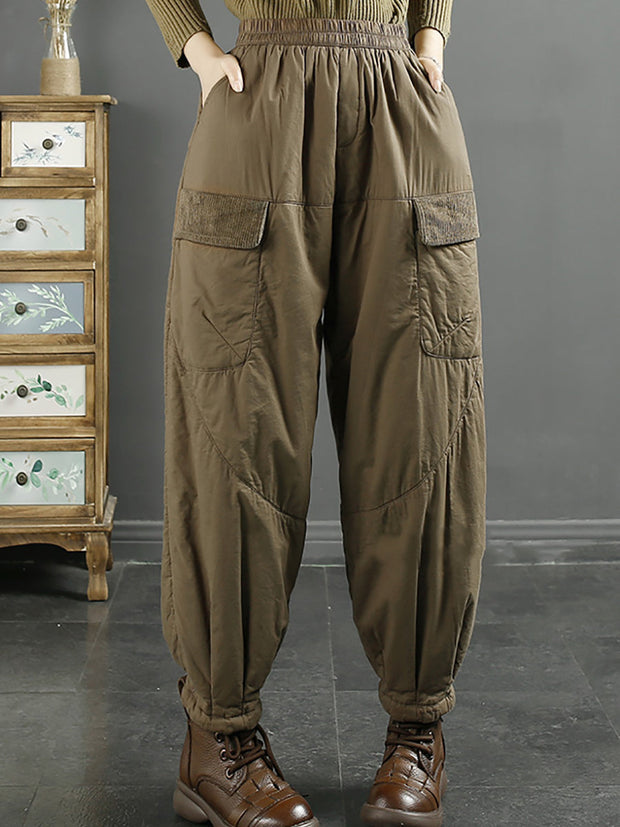 Plus Size Women Winter Retro Spliced Padded Harem Pants
