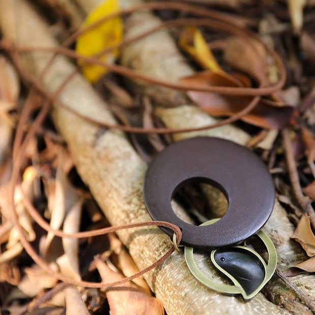 Cute Metal Bird Shape Round Wood Pendant Necklace