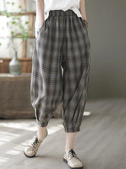 Plaid Women Casual Summer Loose Harem Pants