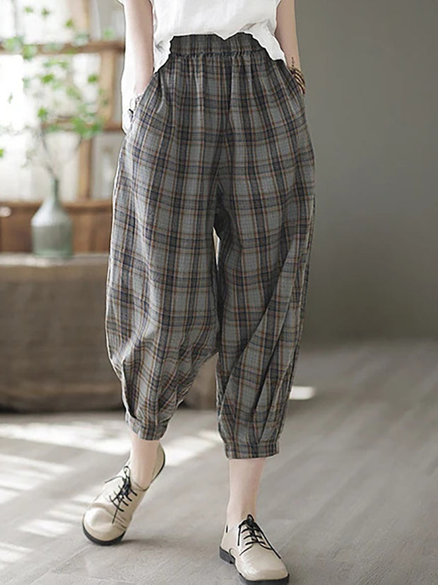 Plaid Women Casual Summer Loose Harem Pants