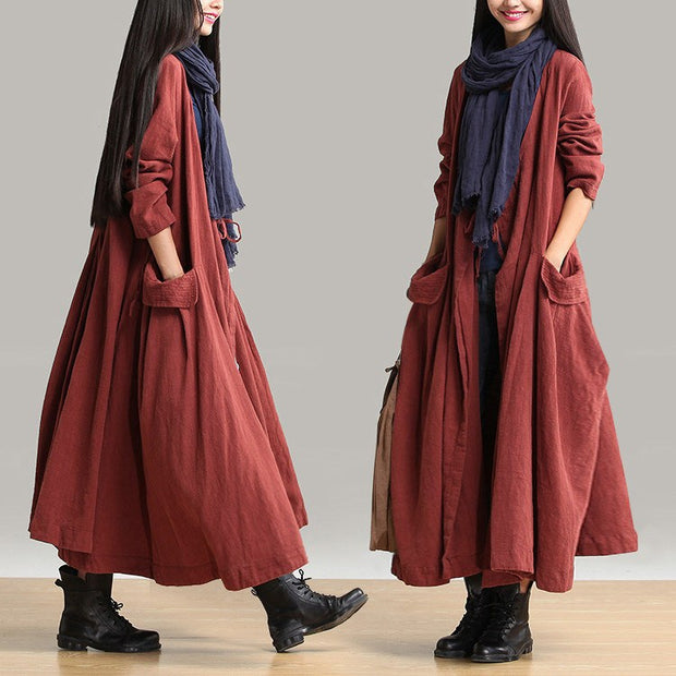 Women Cotton Linen Loose Fitting Winter Long Coat