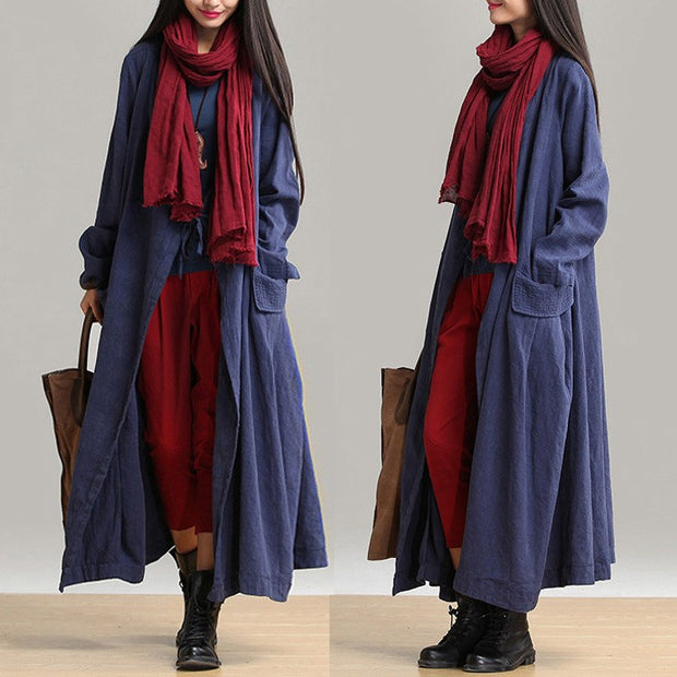 Women Cotton Linen Loose Fitting Winter Long Coat