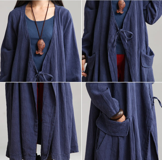 Women Cotton Linen Loose Fitting Winter Long Coat