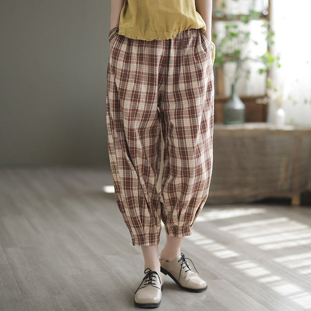 Plaid Women Casual Summer Loose Harem Pants