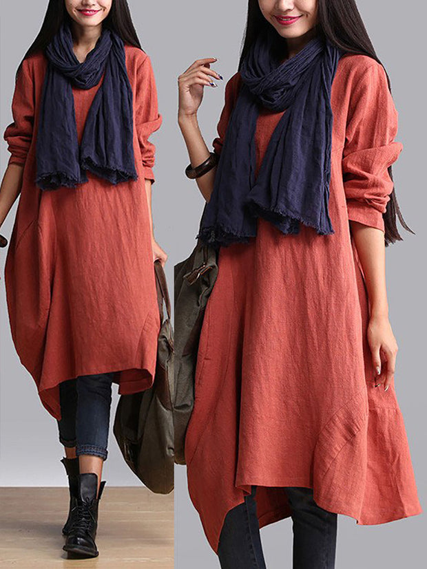 Custom Made Cotton Linen Casual Loose Fitting Dress
