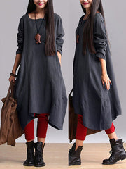 Custom Made Cotton Linen Casual Loose Fitting Dress