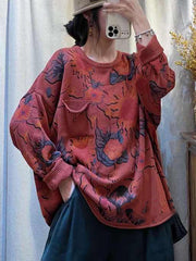 Women Casual Flower Knitted O-neck Sweater