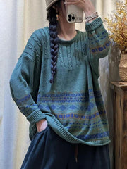 Women Winter Vintage Jacquard Print Sweater