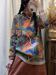Women Casual Tree Print Half-high Collar Sweater