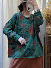 Women Casual Flower Knitted O-neck Sweater