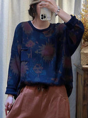 Women Casual Flower Knitted O-neck Sweater