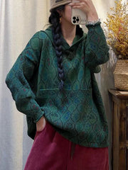 Women Winter Vintage Flower Kniited Hooded Sweater