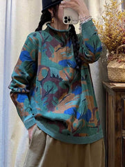 Women Casual Tree Print Half-high Collar Sweater
