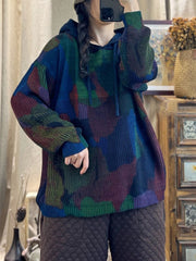 Autumn Multicolor Print Hooded Loose Women Sweater