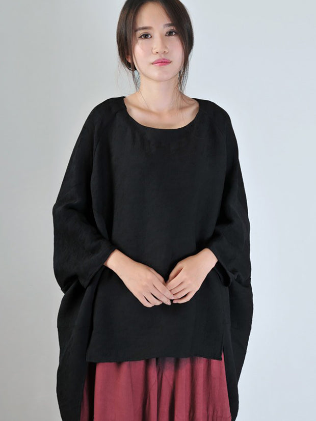 Women Spring Casual Solid Split Hem Loose Shirt